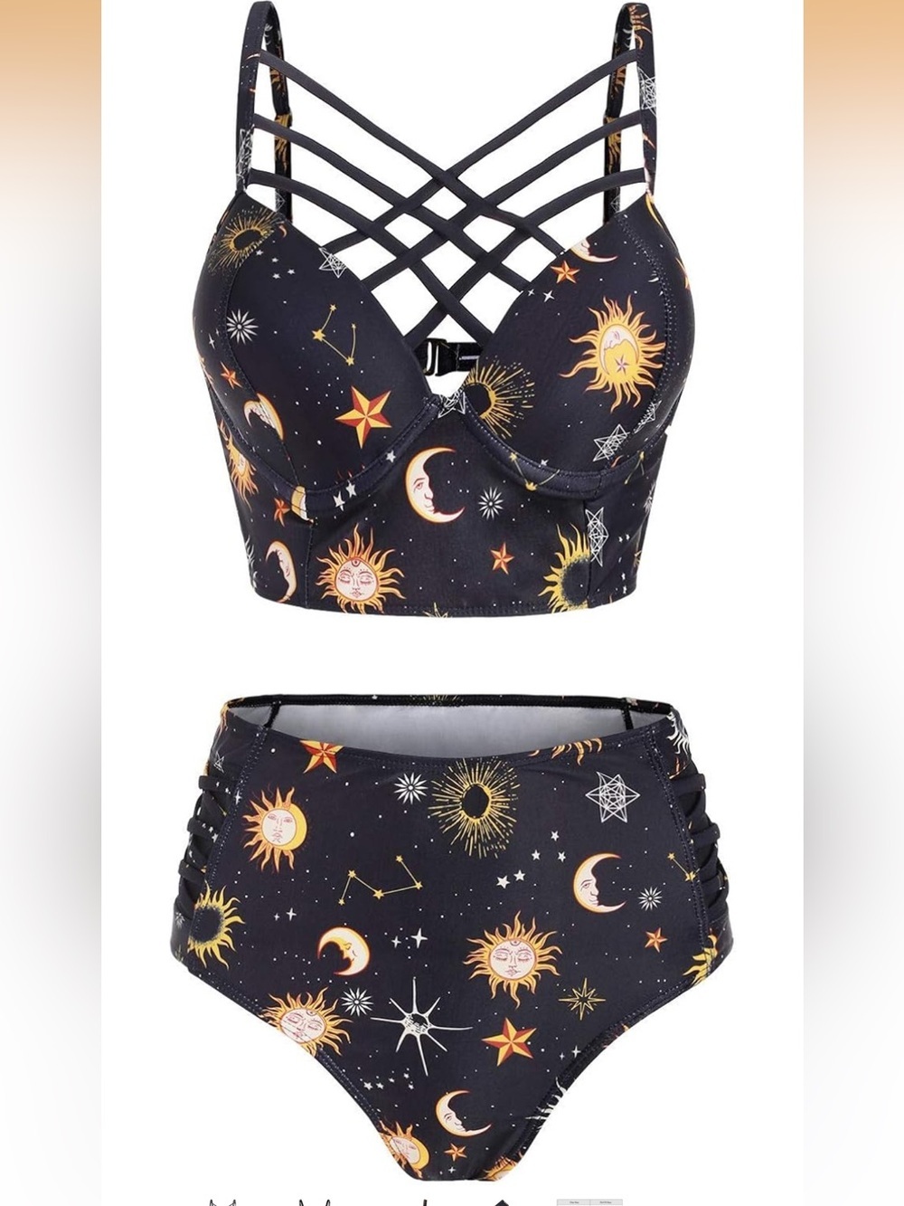 Bikini Summer Bathing Suit Sun Star Moon Lattice High Waisted Tank M. 2049/bb1-2